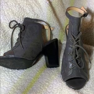 Grey. Tie up heels